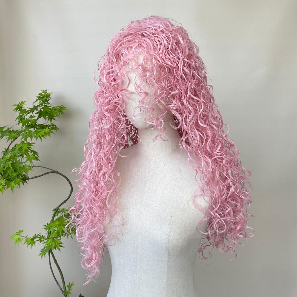 Ashely Long Curly Hair Pink Wig for Women 26inch Cute Heat Resistant Friendly Cosplay Wig Headband Synthetic Wigs for Daily Use