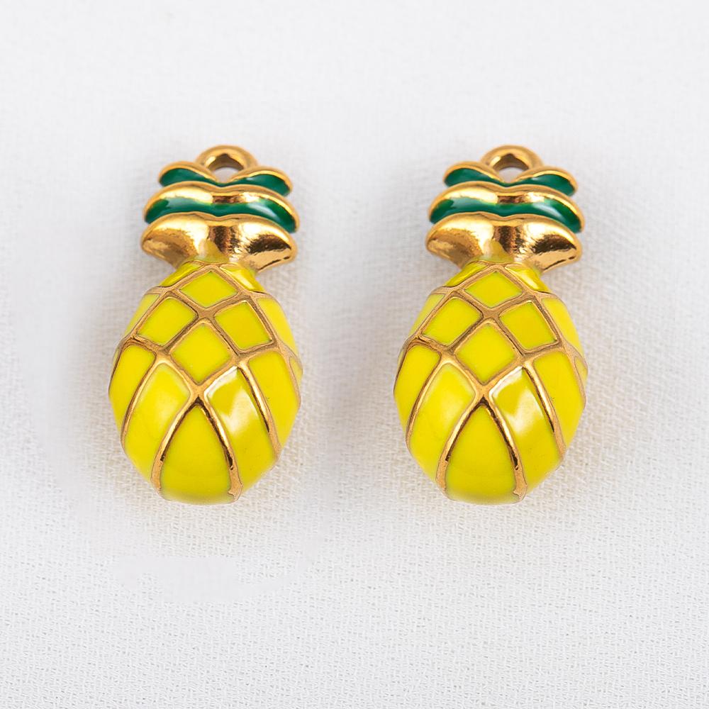 2pcs Stainless Steel Enamel Cute Strawberry Banana Corn Grape Cherry Charms Gold Plated DIY Bracelet Earrings Jewelry Findings