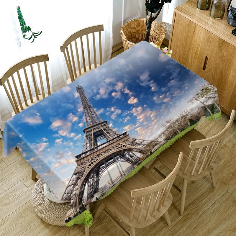 Historical Buildings Pattern Tablecloth Blue Sky Thicken Cotton Rectangular Round Table Cloth For Wedding Picnic Party
