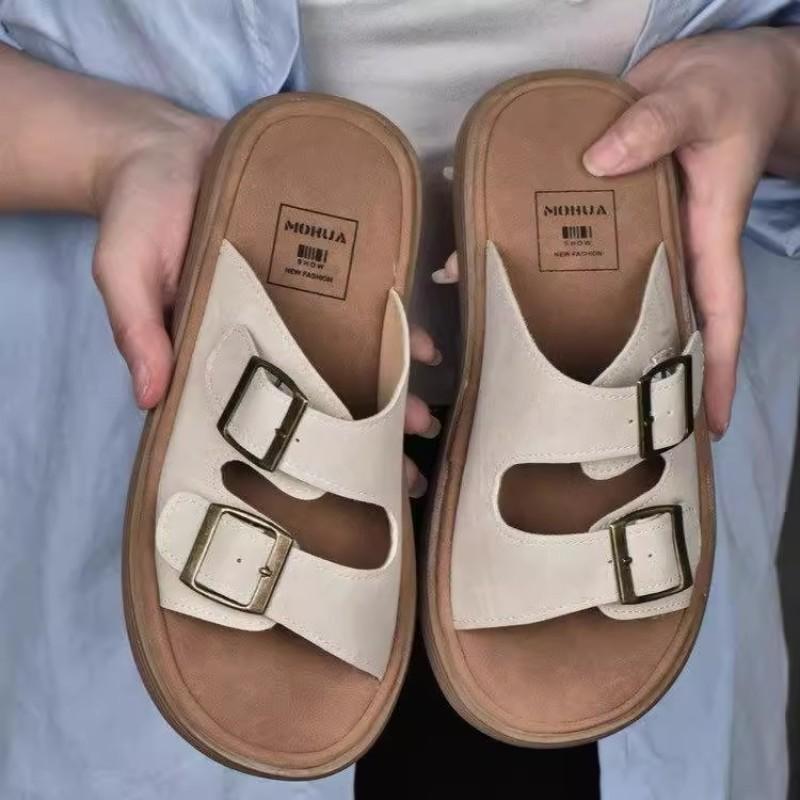 Retro shoes platform slippers women's outer wear summer new versatile flat-bottomed beach cool slippers