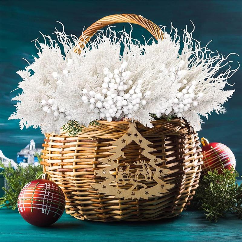 10Pc Glitter Branches Artificial Foam Berry Stalk Pine Needle Branch for Christmas Tree Ornament Home Decor DIY Wreath Supplies