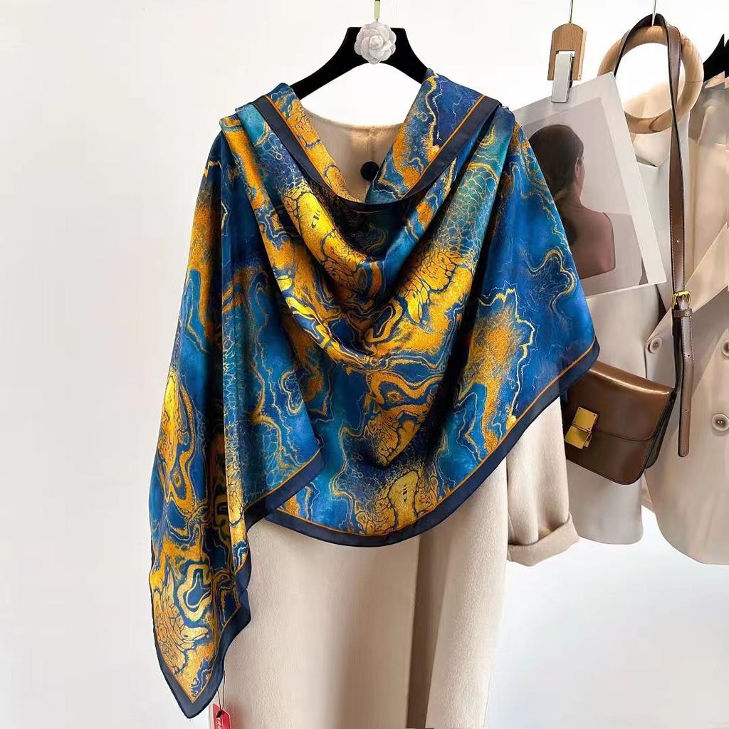 Cashew Fashion Scarf Simulation Silk Colour Blocking Temperament Beach Towel Female Silk Scarf Air Conditioning Shawl Outwear Scarf
