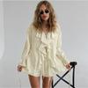 European And American Style Ruffle Hem Casual Set Spring Summer Women's Tie Cardigan Top And Shorts Design