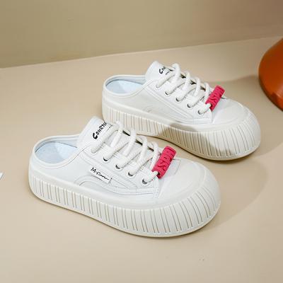 CRLAYDK 2024 New Women's Platform Backless Walking Sneakers Summer Slip On Mules Height Increase Shoes Closed Toe Slippers