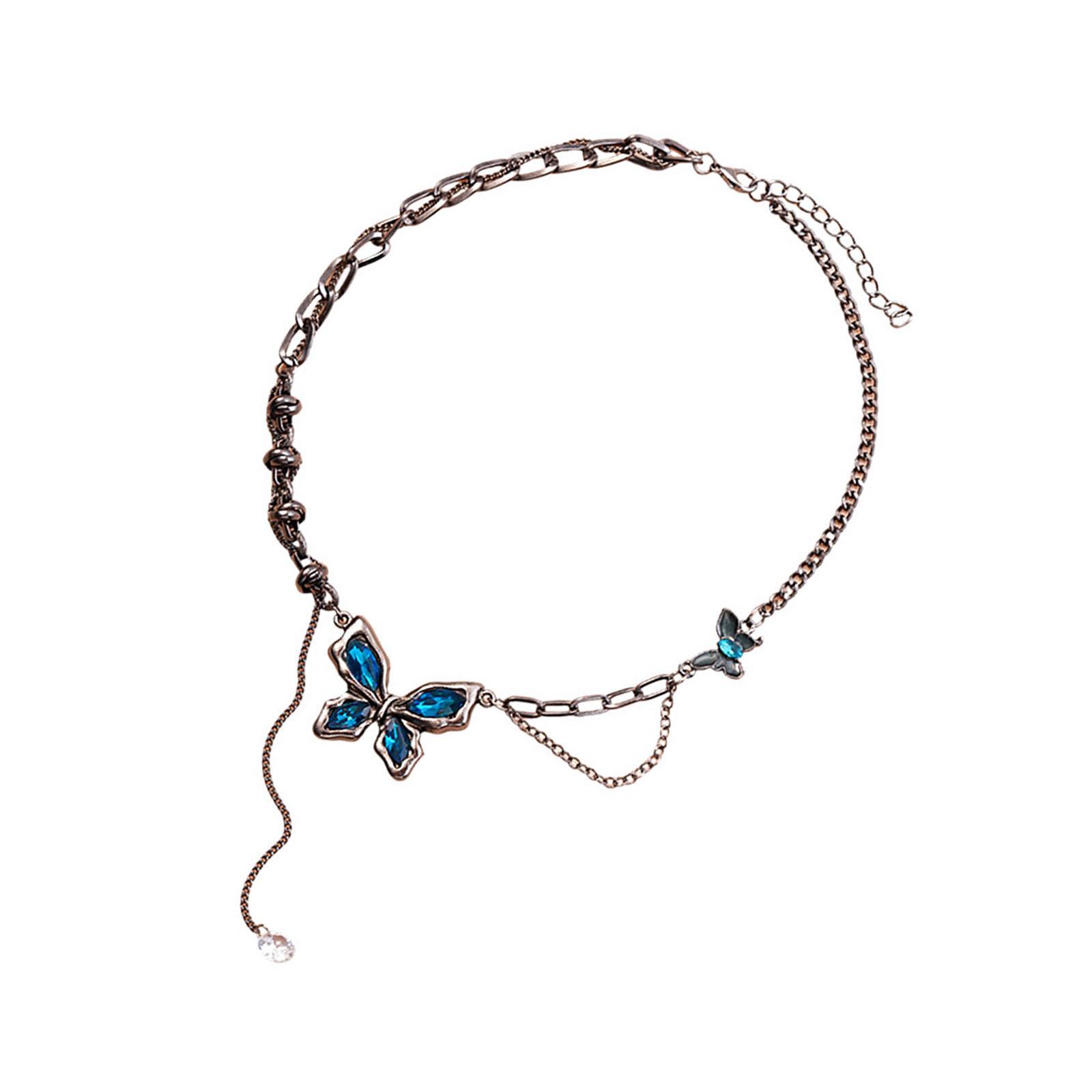 

Винтажное металлическое ожерелье-цепочка с художественной стеклянной подвеской-бабочкой для женщин Элегантные ювелирные аксессуары