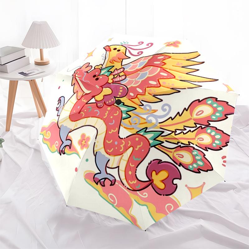 1pc Automatic Opening Folding Umbrella with Phoenix Dragon Design - Portable 3-Fold Outdoor Umbrella for Festivals, Travelers, Daily Use, Gift fo