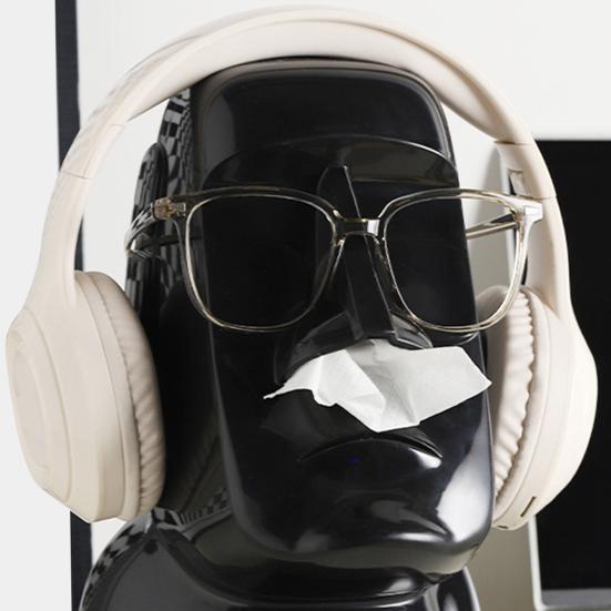 Moai socha krabička na kapesníky Držák na sluchátka Zábavný kryt na krabičku s kapesníky Organizér na brýle na stůl Dekorativní držák na kapesníky pro domácí kancelář ložnici stůl