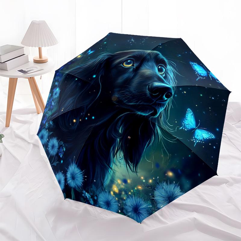 1 PC Automatic Folding Umbrella - Magical Night Dog Pattern, Portable & Foldable Design with 8 Ribs, Christmas Birthday Gifts