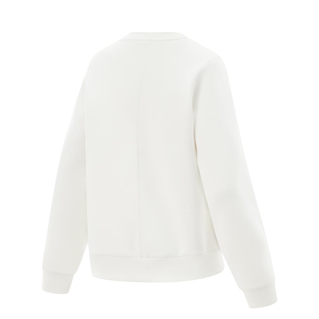 Li Ning Fitness Series Simple Solid Color Round Neck Pullover Sweatshirt Women Sweatshirt Champagne-White AWDU634-4