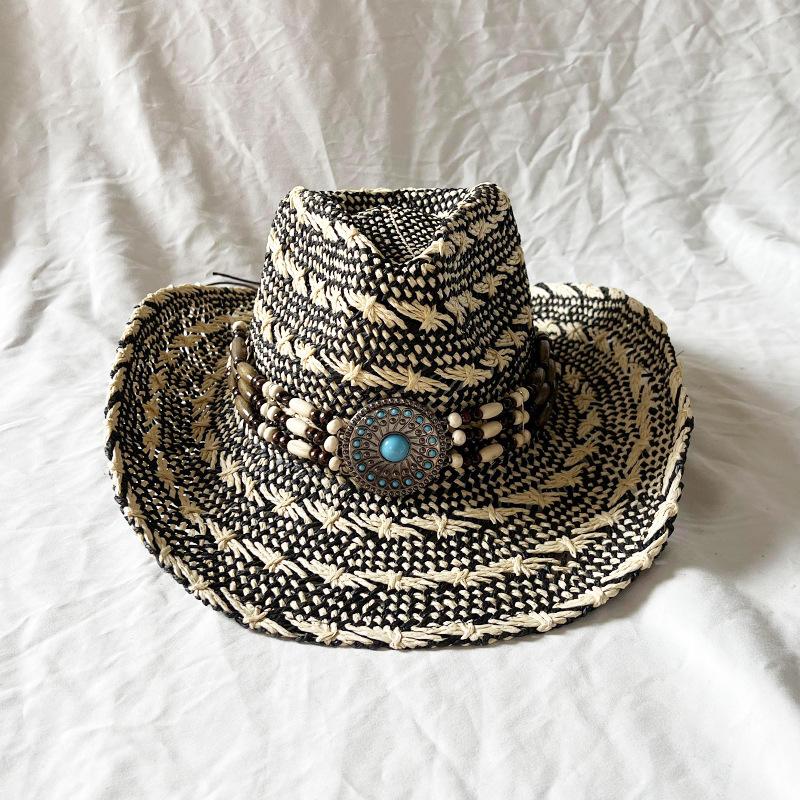 Matcha Green Cowboy Straw Hat Handwoven Hollow Men's and Women's Summer Sun Hat Western Cowboy Straw Hat  sombrero vaquero