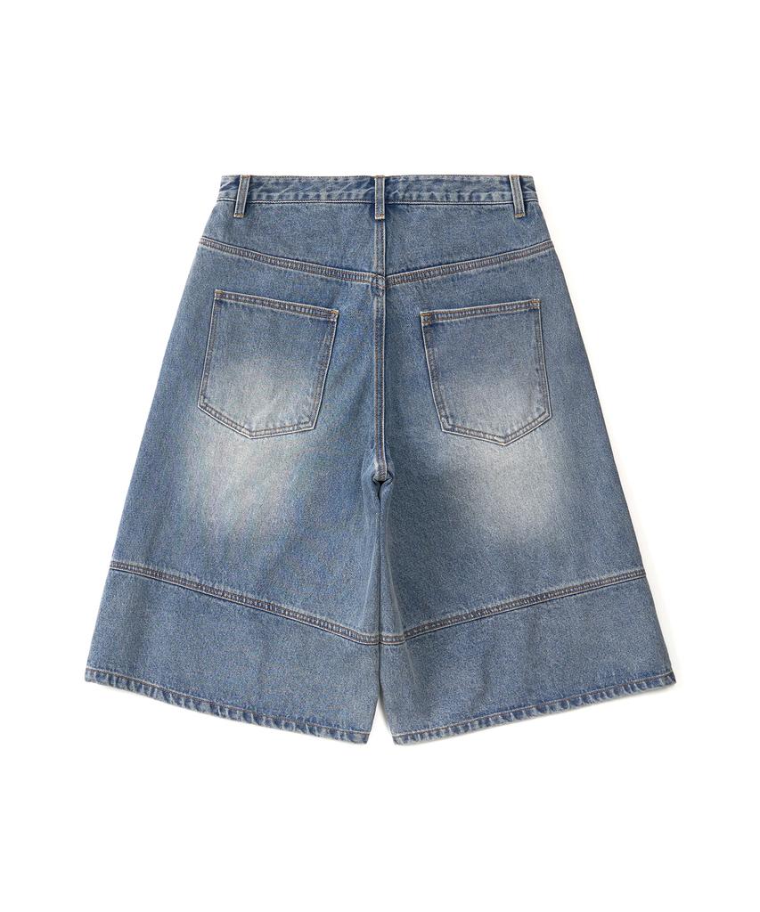 EXCONTAINER Incision Bermuda Denim Pants (Blue)