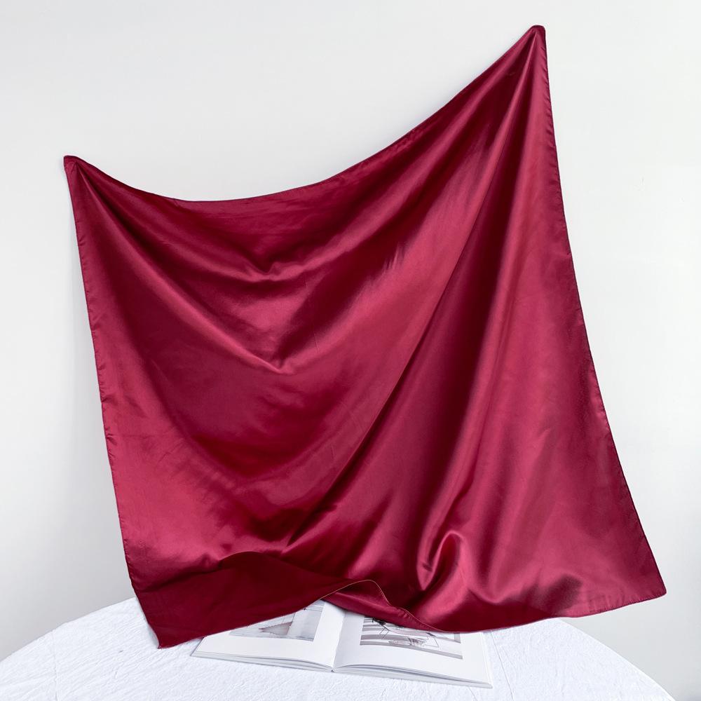 Fashionable New Versatile Headscarf Large Square Scarf Solid Color Scarf Women'S Simulated Silk Satin Scarf