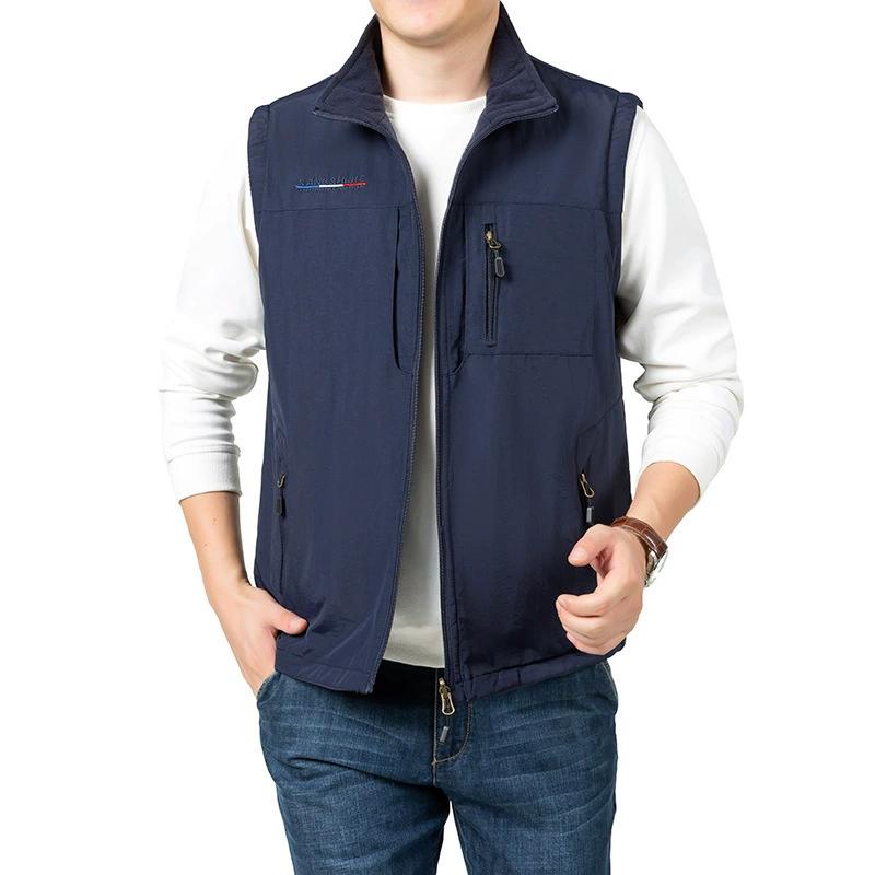 

Men s Waistcoat Jackets Outdoor Fishing Vest Summer Solid Color Stand Collar Climbing Hiking Work Sleeveless with Pocket XS синий