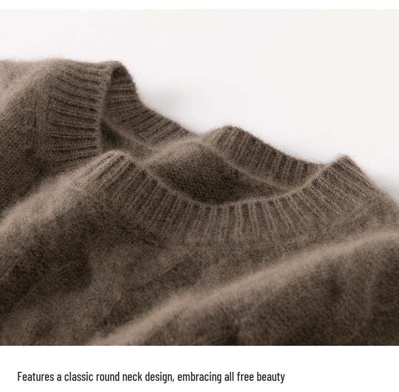 Women's Retro Cable Knit Round Neck Cashmere Sweater - Thick and Skin-Friendly for Autumn/Winter