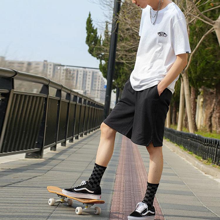 Vans Solid Color Lace-Up Sports Knit Shorts Men shorts Black VN000FR3BLK