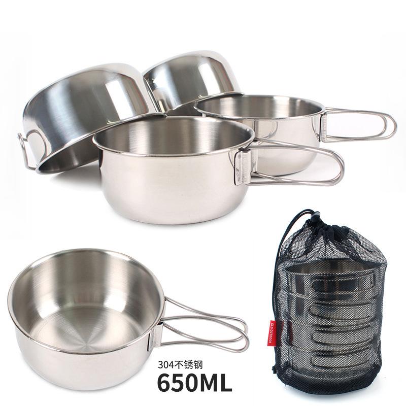 

CLS Outdoor Folding Cup Set 304 Stainless Steel Hiking Camping 650ml Large 4-piece Cup Set Folding Bowl Combination Tableware