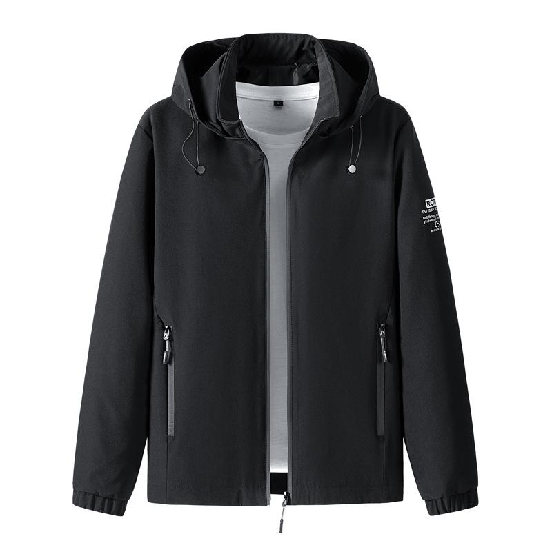Men's Windproof Hooded Jacket - Spring/Autumn Versatile Slim Fit Solid Color Casual Outerwear
