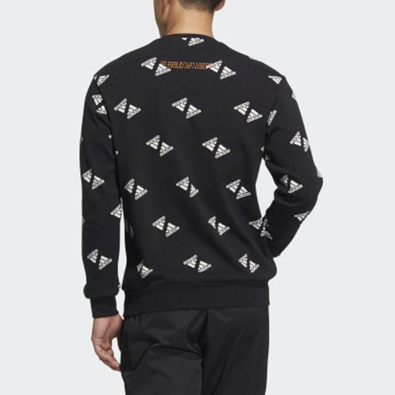 adidas Men's Black All-Over Print Logo Crew Neck Sweatshirt HE7447