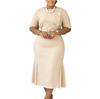 Women Short Sleeve Mermaid Midi Dress Elegant Solid Color Bodycon Casual Work Office Dress