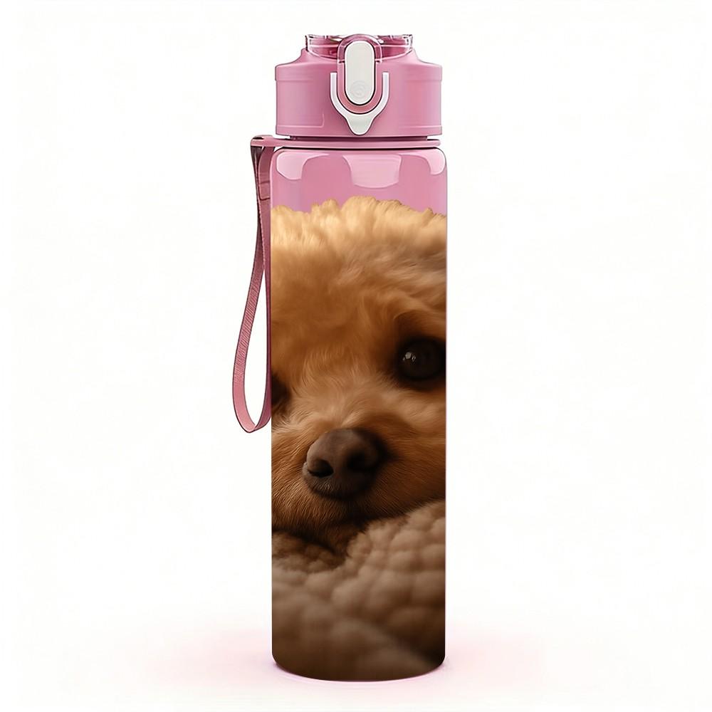1PC Puppy Buried In Soft Blanket 750ml Color Plastic Sports Water Bottle Leakproof Flip Straw Lid Suitable for Sports Office Home Use