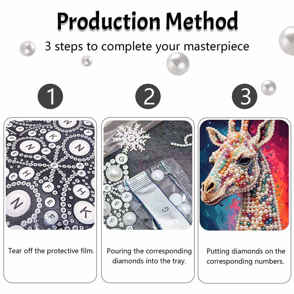DIY Frameless Pearl Art Painting Kit Colorful Giraffe 3D Bead Canvas Handmade Craft for Adults Wall Decoration Gift