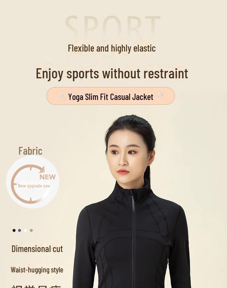 Dámská přiléhavá kardiganová bunda se stojáčkem a zipem na podzimní jógu