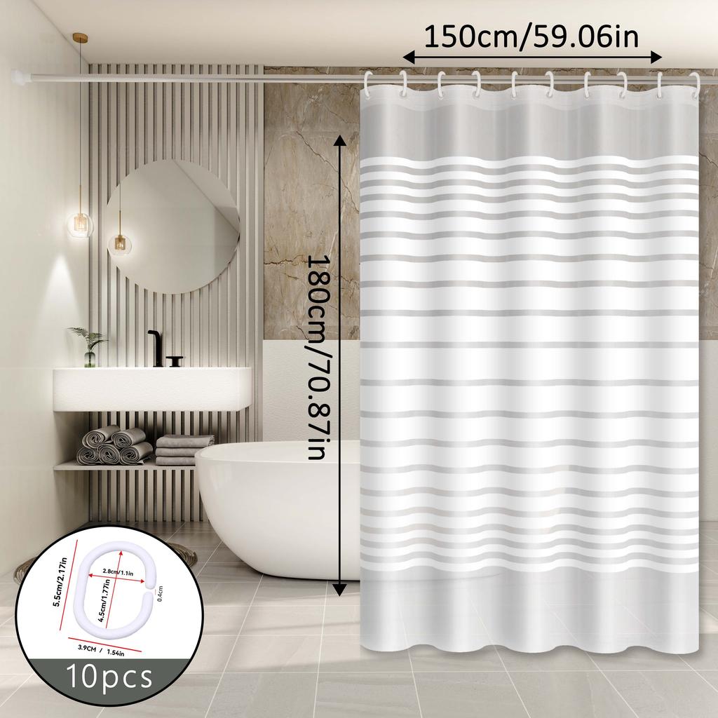 Simple White Striped Shower Curtain, Bathroom Dry And Wet Separation Partition Curtain, Easy To Clean, Rental House Essential