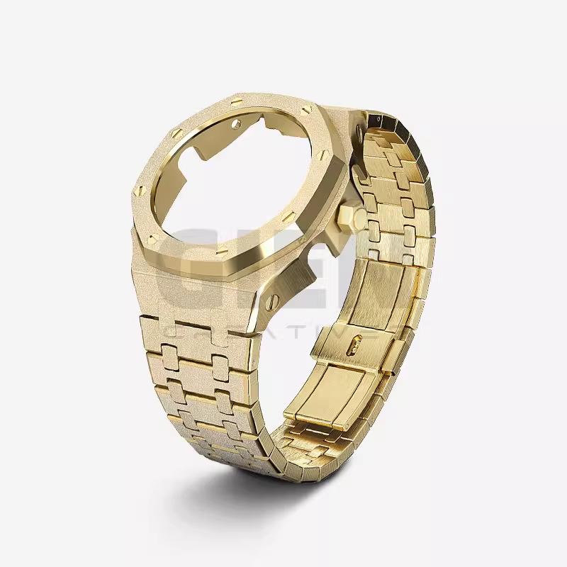 Voor Casio G-SHOCK Farm Oak GA2100/GA2110 Roestvrij Staal 316L Frost Goud Band Set GA-2100 GA-B2100 Metalen Kast Band Armband