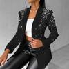 Damen marineblau Strassbesetzter Blazer Lässige Langarmjacke