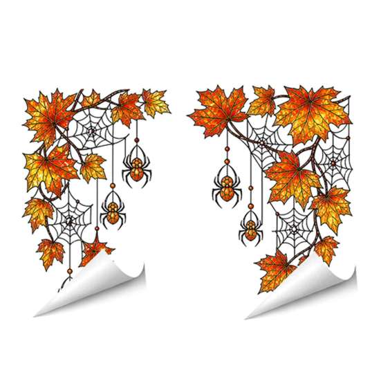 Removable Vinyl Window Decals 2Pcs Stained Glass Style Film, Hanging Vine Stickers, Christmas Weather Resistant Halloween Static Clings for