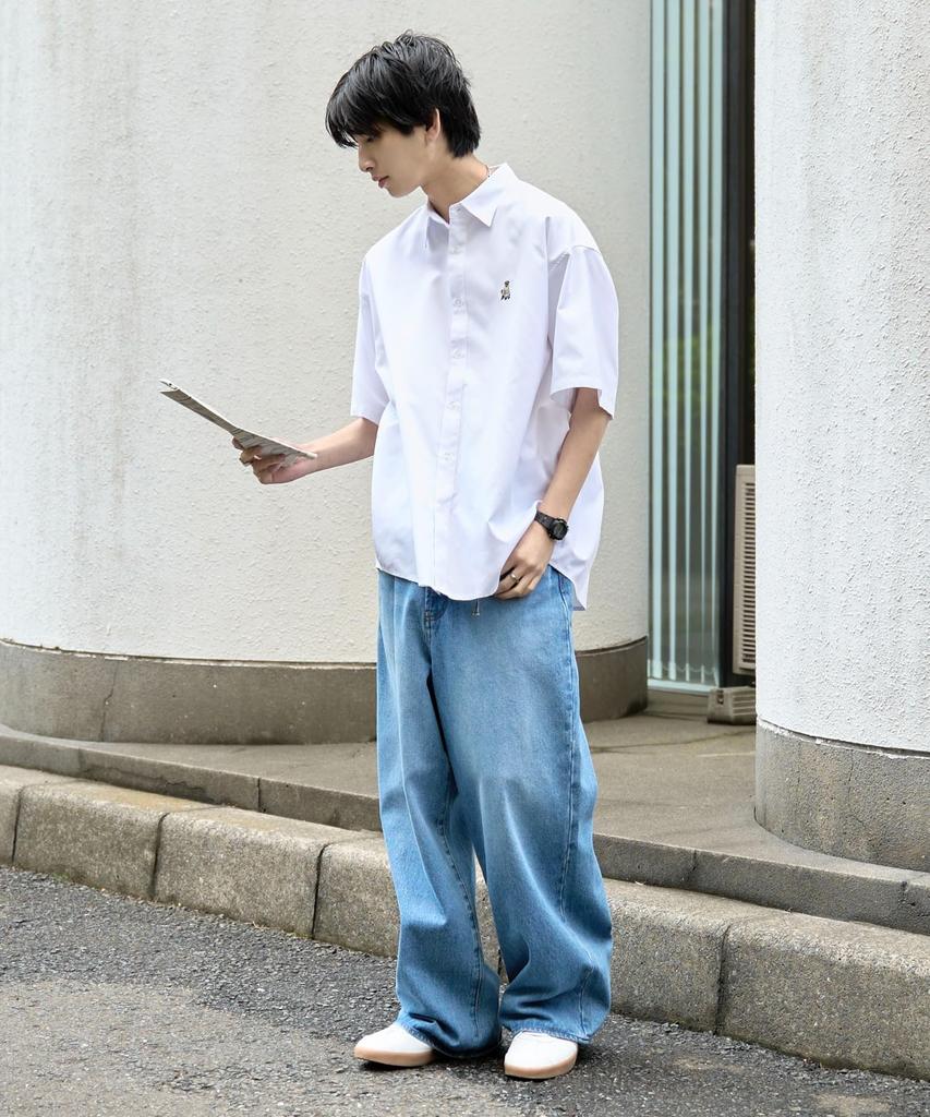 WEGO Short Sleeve Easy Short Sleeve Summer Oversized Loose Oversized Size White Men's Shirt, Care, One-Point Shirt, Top, Clothing, Shirt, Fit,