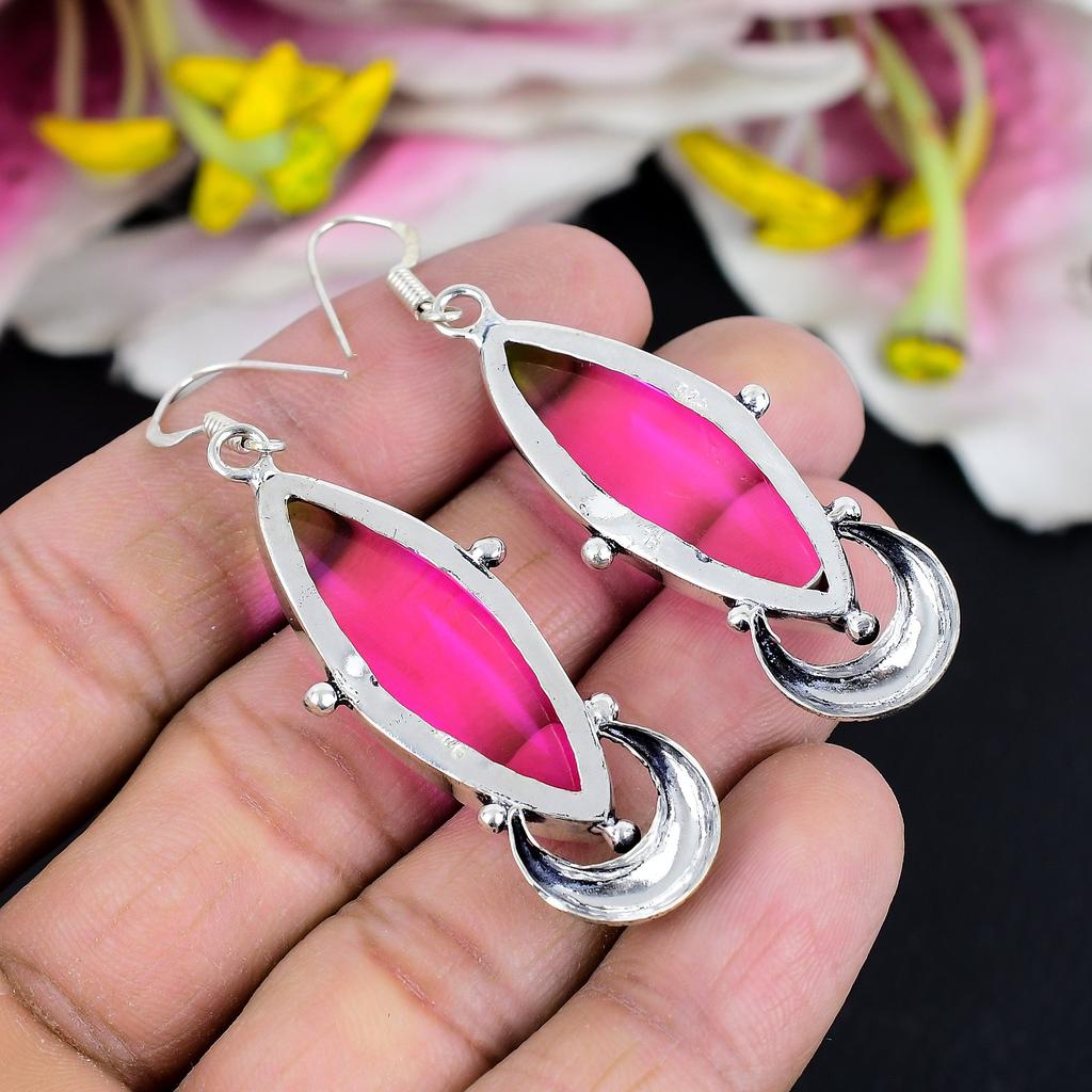Bi-Color Tourmaline Gemstone 925 Sterling Silver Jewelry Earring 2.56" KG-1778