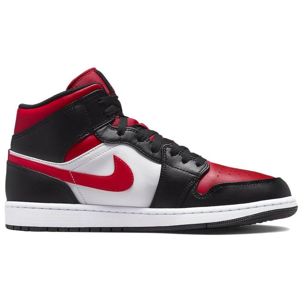 Air Jordan 1 Mid Bred Toe Men Sneakers Black White Fire-Red 554724-079