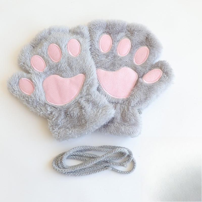 Katzenpfotenhandschuhe Damen Winter Koreanische süße Mädchen Fingerlose dicke warme Bärentatze Plüsch Halbfingerhandschuhe