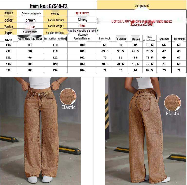 Plus Size Women's Casual Washed Stretch Straight Leg Jeans