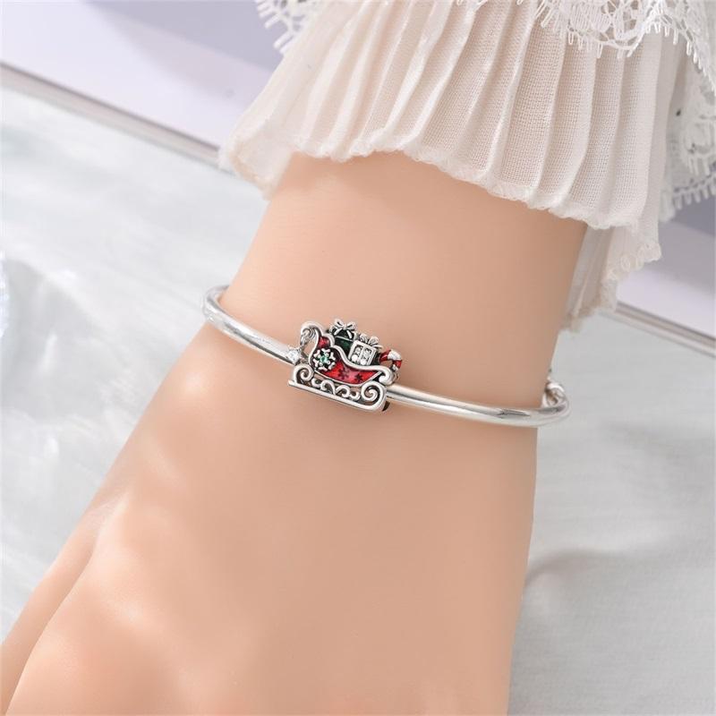 925  Silver Christmas Puppy Cat Charms Sleigh Happy New Year Bead Pendant Fit Original Bracelet Necklace Jewelry Gift