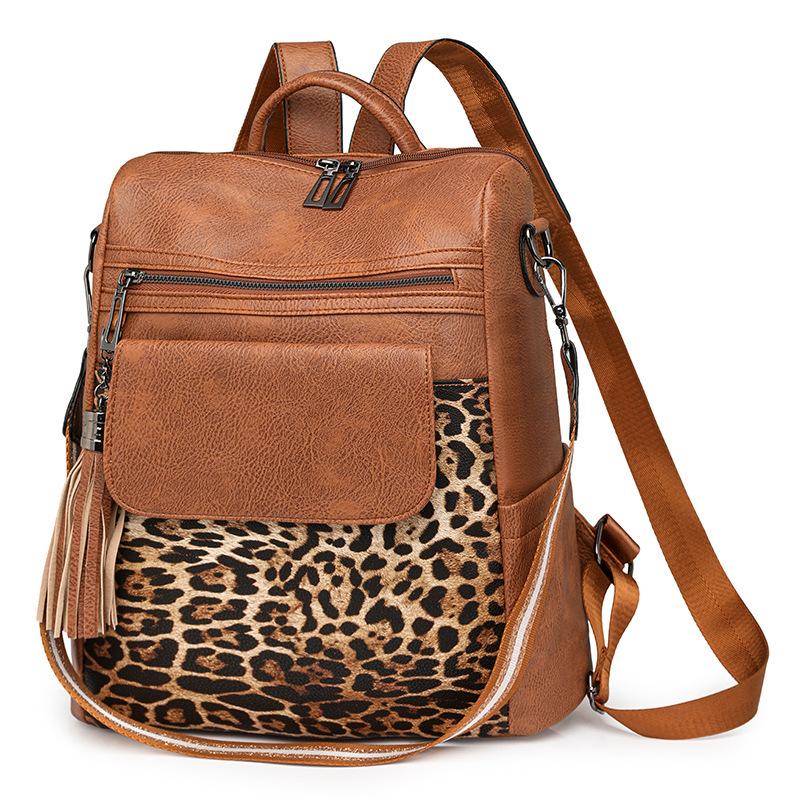 2024 Rucksack Damen Hochwertiger Rucksack Schultaschen Geldbörse Leopardenmuster Patchwork Mädchen Große Kapazität Reiserucksack