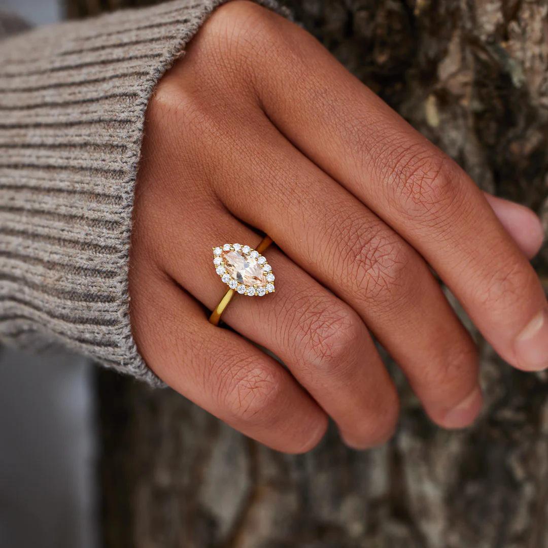 Marquise Cut Diamond Paved S925 Sterling Silver Ring - European  American Style Women s Luxury Fashion Index Finger Accessory Size 7 золотой