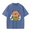2026 Vintage Washed Beige Cute Capybara Watermelon Graphic T Shirt Summer Ice Animal Print Oversized Casual Short Sleeve Tee