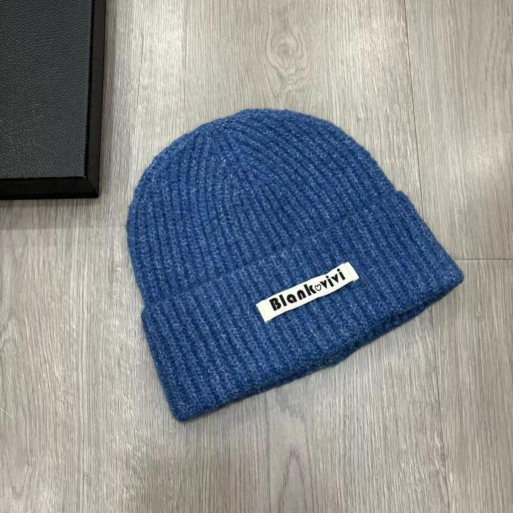 New Long Label Letters Fashionable and Versatile Pile Hats for Women In Autumn and Winter Face Showing Small Wool Hat Outdoor Warm Knitted Hat