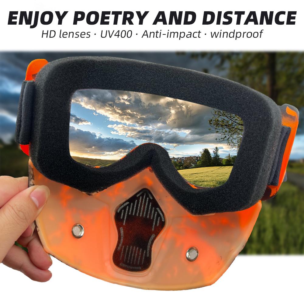 Windproof Outdoor Mask Glasses Men Off-road HD Lens MX MTB ATV Anti-Fog Full Face Protection Tactical Helmet Mask Adjustable