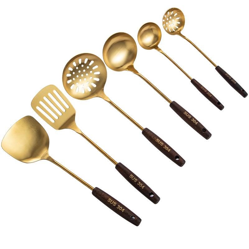 JIN NIANG ZI 304 Stainless Steel Spatula Kitchen Utensils Wooden Handle Frying Spatula Kitchen Utensils