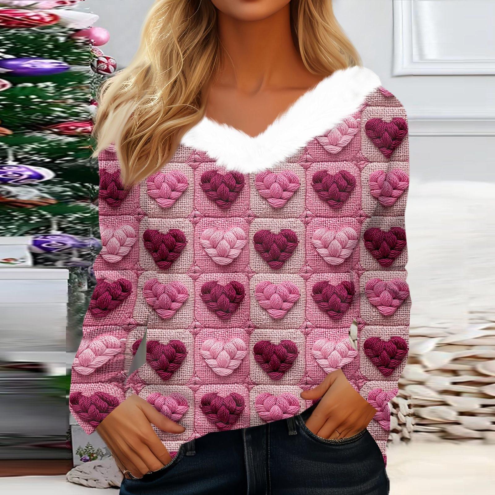 

Женская рубашка с длинными рукавами и принтом «Валентинная любовь», повседневная свободная футболка с V-образным вырезом XL