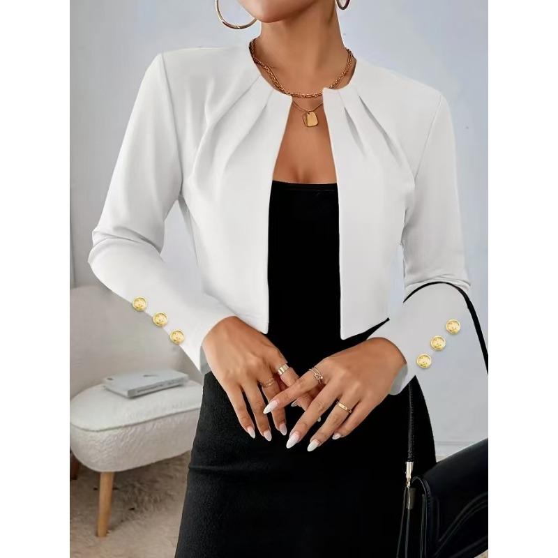Blazer court uni à manches longues ajusté pour femme