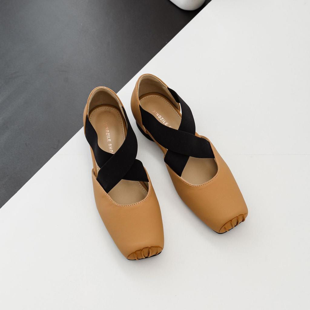 Hollow Ballet Shoes Women's Shoes Leather Dance Shoes Summer New Retro Japanese Cross Strap Square Head Mary Jane Sandals