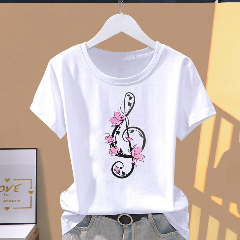 (Asian Size) sweet flower cute Women's Top Short Sleeve T-shirts O-neck Casual Clothing Fashion Female T shirt Printed Graphic Tee