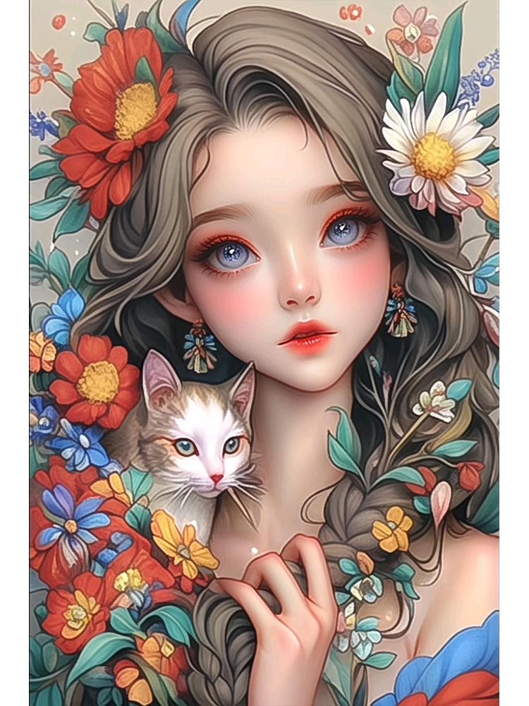 DIY 5D Beautiful Girl Animals Cat Cartoon 2024 New Hand Diamond Painting Embroidery Baby Cross Stitch Mosaic Home Decor Gift