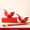 Red Double Happiness Ceramic Tableware Set: Wedding Bowl, Spoon, and Chopsticks Gift