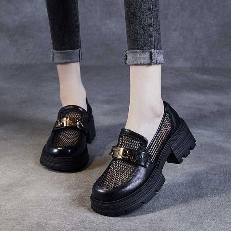 Thick-soled Doudou Shoes Hollow Breathable Mesh Small Leather Shoes Women's New Summer Mesh