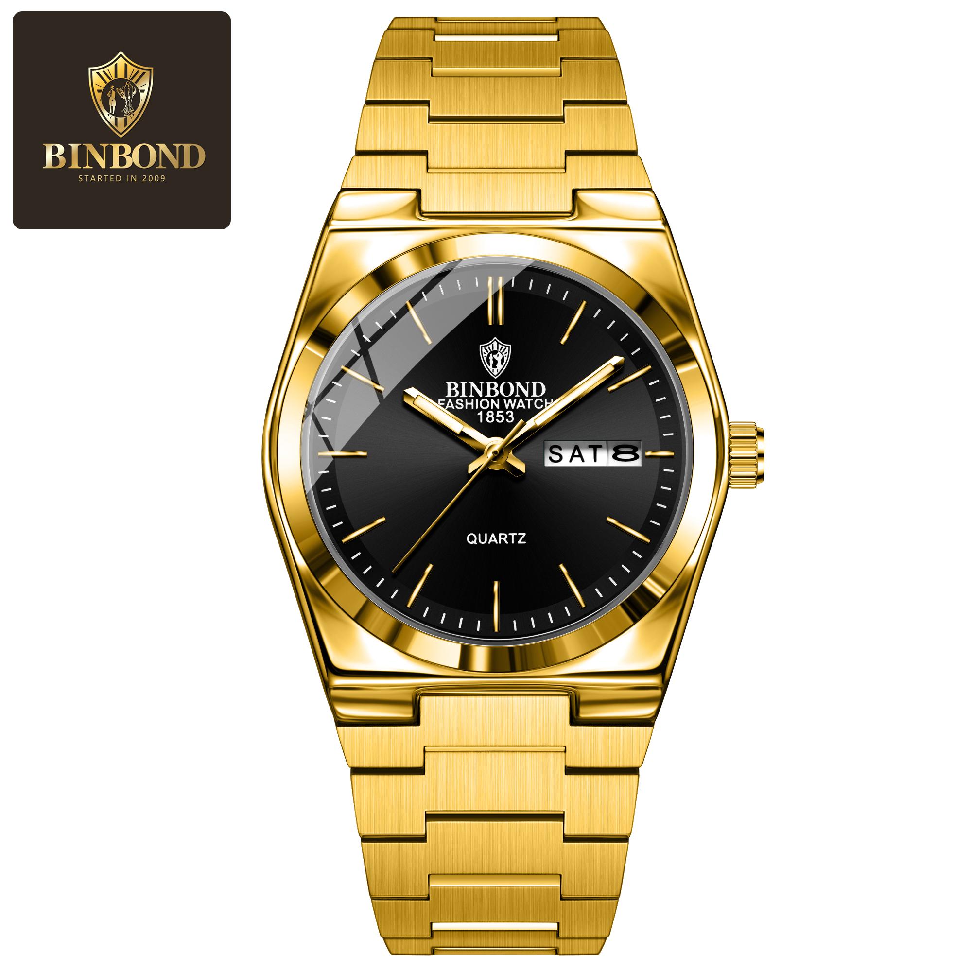 

BINBOND New Ultra Thin Business Women s Quartz Watch Double Calendar Waterproof Night Light Quartz Women s Watch золотий/чорний